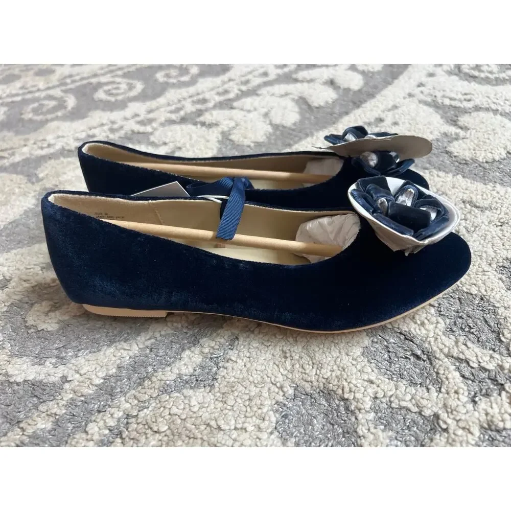 NWT❤️Janie and Jack Dark Marine Velvet Bow Ballet Flat sz3K